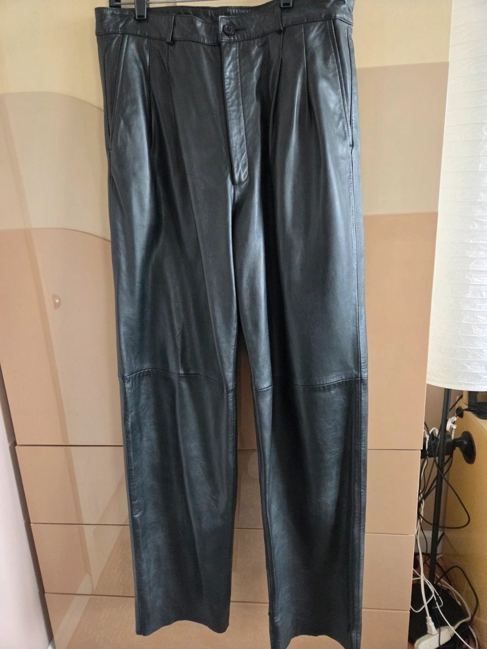 Vintage Michael Hoban North Beach Leather Pants Black Pleated High Waist 34 M